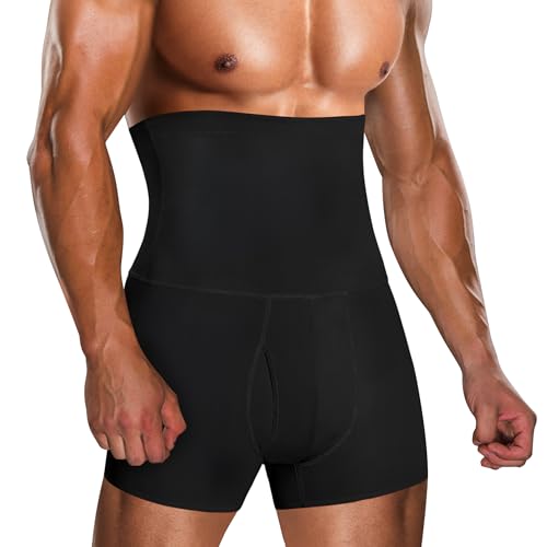 TAILONG Herren Bauchkontrolle Shorts Hohe Taille Schlankheits Unterwäsche Body Shaper Nahtlose Bauchgürtel Boxershorts, Schwarz mit Eingriff, XXX-Large von TAILONG