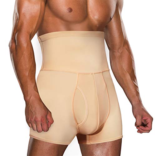 TAILONG Herren Bauchkontrolle Shorts Hohe Taille Slimming Unterwäsche Body Shaper Nahtlos Bauch Girdle Boxer Briefs - Beige - X-Large von TAILONG