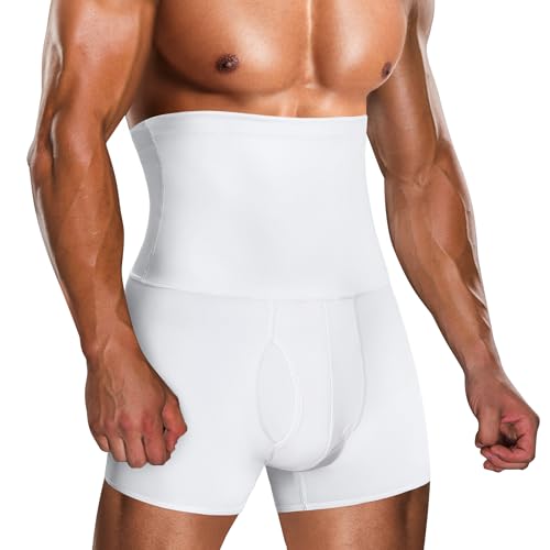 TAILONG Herren Bauchweg Shorts Hohe Taille Atmungsaktive Slimming Unterwäsche Body Shaper Nahtlose Bauchgürtel Boxershorts, Weiss/opulenter Garten, Medium von TAILONG