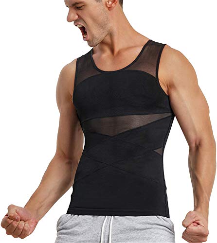 TAILONG Herren Kompressionsshirt für Body Shaper Abnehmen Weste Enge Bauchwäsche Tank Top, schwarz, 4X-Groß von TAILONG