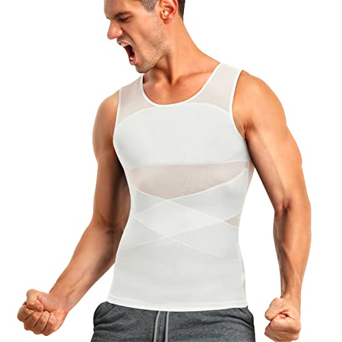 TAILONG Herren Kompressionsshirt für Body Shaper Schlankheits Weste Enge Bauch Unterwäsche Tank Top, Weiss/opulenter Garten, Klein von TAILONG