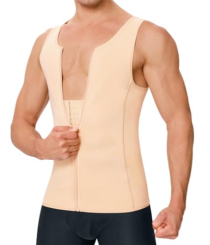 TAILONG Herren Kompressionsshirt für Körperabnehmen, Tank-Top, Shaper enges Unterhemd, Bauchkontrolle, Girdle, Beige, XL von TAILONG