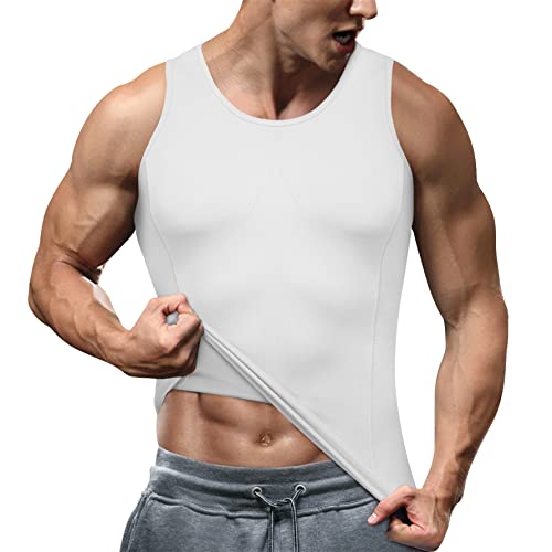 TAILONG Kompressionsshirts für Herren, Shapewear Schlankheits-Body Shaper Taillentrainer, Weste, Workout, Tank Tops, Bauchunterhemden, Weiss/opulenter Garten, Medium-Large von TAILONG