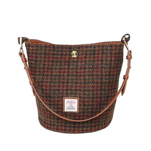 Damen-Umhängetasche/Handtasche aus Harris Tweed, Beuteltasche mit zwei Leder-Trägern von TAILORMAP