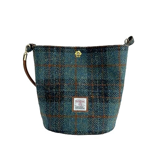 TAILORMAP Harris Tweed Frauen Bucket Bag Schultertasche Handtasche mit zwei Arten von Lederriemen, Marineblau von TAILORMAP