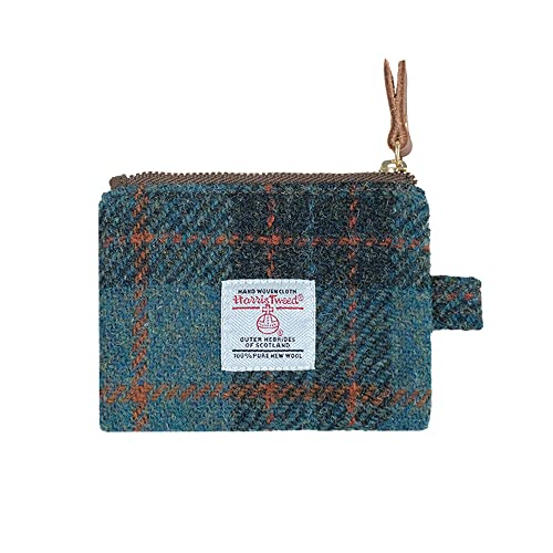 Harris Tweed Mini-Münzgeldbörse, handgefertigt, Lippenstift-Tasche, Vintage, britisch, tragbar, Kreditkarten-/Ausweis-Geldbörse mit YKK-Reißverschluss für Damen und Herren, Marineblau, Kunstkariert von TAILORMAP