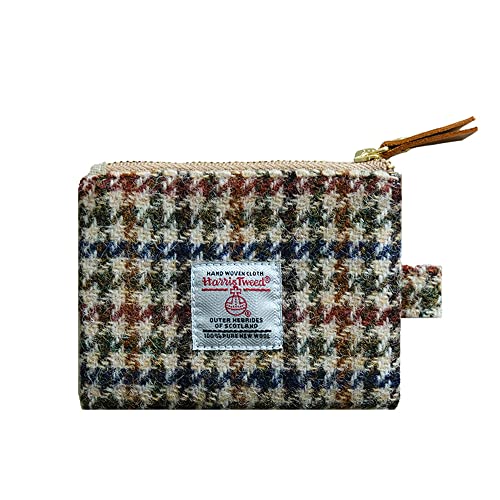 Harris Tweed Mini-Münzgeldbörse, handgefertigt, Lippenstift-Tasche, Vintage, britisch, tragbar, Kreditkarten-/Ausweis-Geldbörse mit YKK-Reißverschluss für Damen und Herren, No.614 Hahnentritt, von TAILORMAP