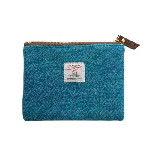 Harris Tweed Münzbörse, handgefertigt, Lippenstift-Tasche, Vintage-Stil, britische tragbare Kreditkarten-Ausweis-Geldbörse mit YKK-Reißverschluss für Damen und Herren, Blau, Medium, Kunstkariert von TAILORMAP