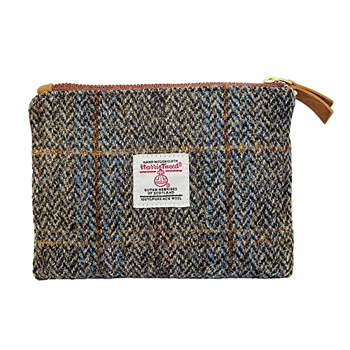 Harris Tweed Münzbörse, handgefertigt, Lippenstift-Tasche, Vintage-Stil, britische tragbare Kreditkarten-Ausweis-Geldbörse mit YKK-Reißverschluss für Damen und Herren, Grau / Braun, Medium, von TAILORMAP