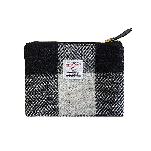 Harris Tweed Münzbörse, handgefertigt, Lippenstift-Tasche, Vintage-Stil, britische tragbare Kreditkarten-Ausweis-Geldbörse mit YKK-Reißverschluss für Damen und Herren, Schwarz/Weiß, Large, von TAILORMAP