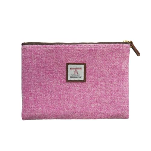 Harris Tweed Münzgeldbörse, handgefertigt, Lippenstift-Tasche, Vintage, britisch, tragbar, Kreditkarte, Ausweis, Geldbörse mit YKK-Reißverschluss für Damen und Herren, Pink, Medium, Art Plaid von TAILORMAP