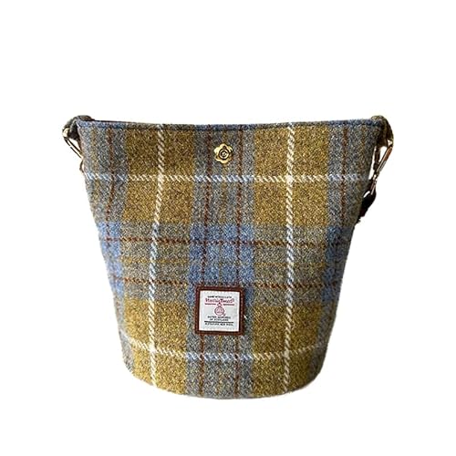 TAILORMAP Harris Tweed Frauen Bucket Bag Schultertasche Handtasche mit zwei Arten von Lederriemen, Gelb, Blau von TAILORMAP
