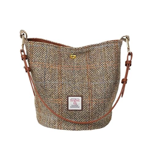 TAILORMAP Harris Tweed Frauen Bucket Bag Schultertasche Handtasche mit zwei Arten von Lederriemen, Khaki von TAILORMAP
