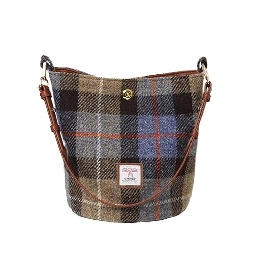 TAILORMAP Harris Tweed Frauen Bucket Bag Schultertasche Handtasche mit zwei Arten von Lederriemen, Nr.896 von TAILORMAP