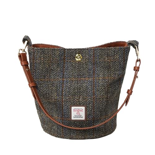 TAILORMAP Harris Tweed Frauen Bucket Bag Schultertasche Handtasche mit zwei Arten von Lederriemen, Nr.992 von TAILORMAP