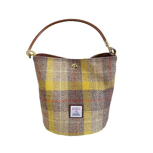 TAILORMAP Harris Tweed Frauen Bucket Bag Schultertasche Handtasche mit zwei Arten von Lederriemen, gelb von TAILORMAP