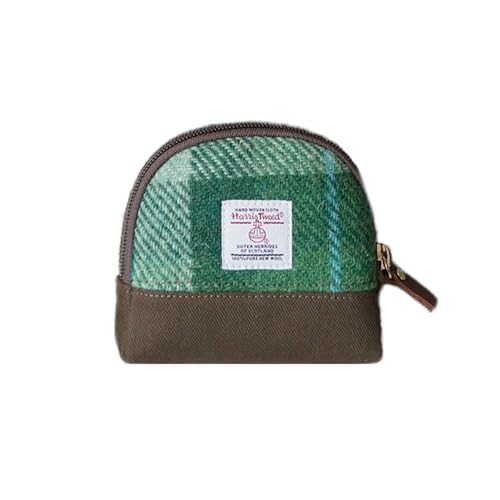 TAILORMAP Harris Tweed Nischen-Geldbörse, Lippenstift-Tasche, Mini-Kosmetiktasche, kleine Organizer-Tasche mit Reißverschluss für Damen und Herren, Grün , Art Plaid von TAILORMAP