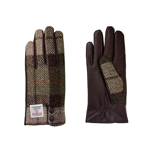 TAILORMAP Harris Tweed Winter Warm Touchscreen Warm Fahren Lammfell Leder Handschuhe, Nr.3822, Medium von TAILORMAP