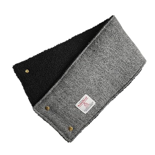 TAILORMAP Harris Tweed-Woll-Halswärmer für Damen und Herren, warmer Schal mit Samt-Kragen, Anti-Kälte-Halswärmer, karierter Schal, GRAU, Einheitsgröße von TAILORMAP
