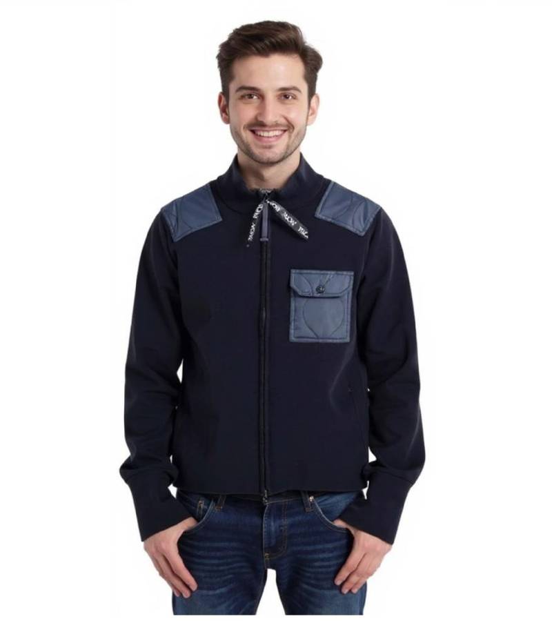 TAION Herren Strick-Jacke mit Brusttasche Troyer-Jacke Herbst-Jacke KN102WZML-1 Dunkelblau von TAION