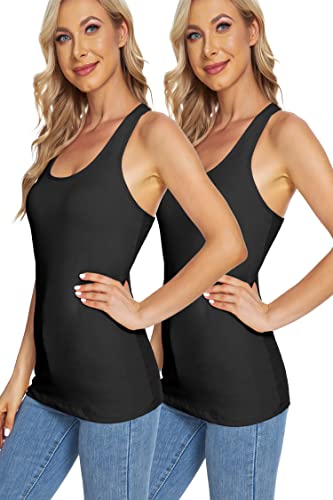 TAIPOVE Baumwolle Athletic Tank Yoga Tops Laufshirts mit integriertem BH für Damen Lounge Strappy Active Wear 2 Packungen, 2 Stück, schwarz, XX-Large von TAIPOVE