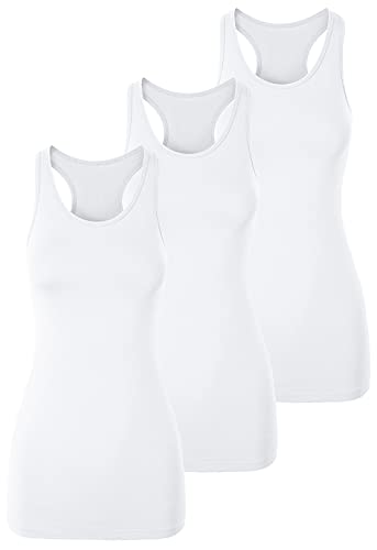 TAIPOVE Damen Racerback Tank Top Lange Camisole Ärmellos Yoga Shirts Workout Tops 3er Pack, 3 x Weiß, Groß von TAIPOVE