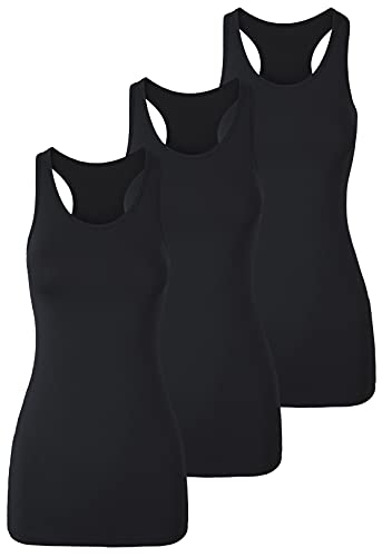 TAIPOVE Damen Racerback Tank Top Lange Camisole Ärmellos Yoga Shirts Workout Tops 3er-Pack, 3pcs Schwarz, Klein von TAIPOVE