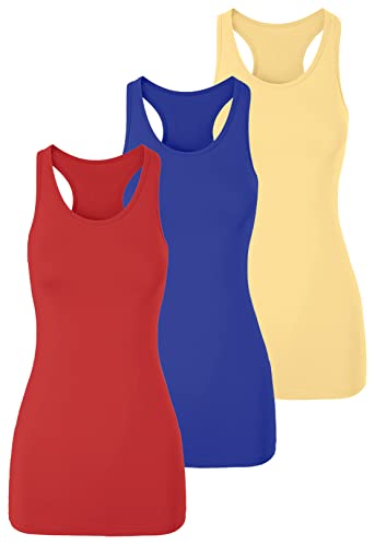 TAIPOVE Damen Racerback Tank Top Lange Camisole Ärmellos Yoga Shirts Workout Tops 3er-Pack, Rot/Königsblau/Zitrone, Groß von TAIPOVE