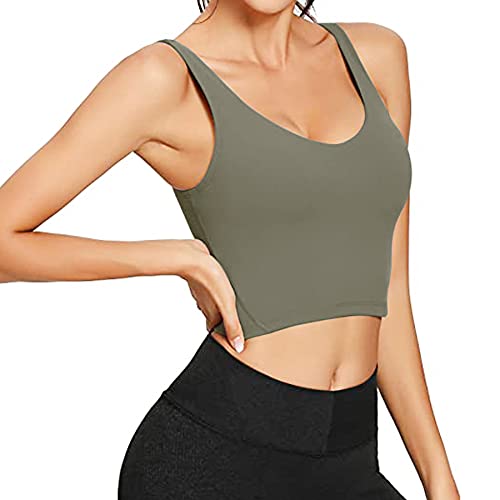 TAIPOVE Damen Sport BH Tops Crop Top Basic Bra Nahtloser Gepolstert Bustier Bügelloser, Oliv, L von TAIPOVE