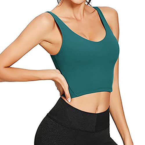 TAIPOVE Damen Sport BH Tops Crop Top Basic Bra Nahtloser Gepolstert Bustier Bügelloser, Petrol Blau, L von TAIPOVE