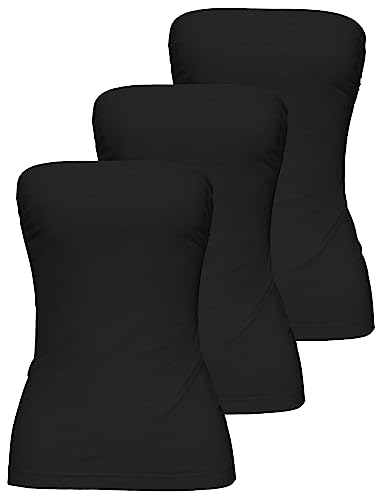 TAIPOVE Damen Tube Top Baumwolle Trägerlos Camisole Crop Länge Sexy Niedlich Sommer Shirts 3 Packungen, 3pcs Schwarz, Mittel von TAIPOVE