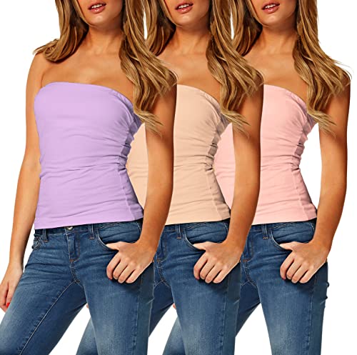 TAIPOVE Damen Tube Top Baumwolle Trägerlos Camisole Crop Länge Sexy Niedlich Sommer Shirts 3 Packungen, Blassrosa/Nude/Violett, Mittel von TAIPOVE