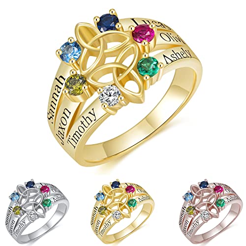Mutterring aus 925er Sterlingsilber mit 1–6 simulierten Geburtssteinen, personalisierter Geburtssteinring für Frauen, individuell gravierter Kindernamensring für Mutter, Oma, Tochter, Frauen von TAISGONGBY