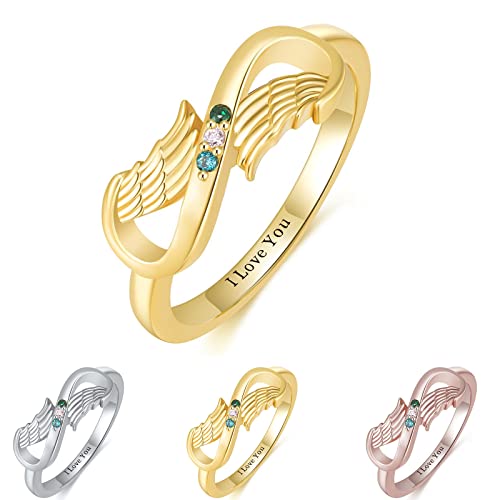 TAISGONGBY Kostbarer personalisierter Babyring aus Sterlingsilber mit simuliertem Geburtsstein für kleine Mädchen und Flügeln von TAISGONGBY