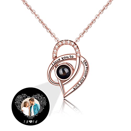 TAISGONGBY Personalisierte Fotoprojektionskette mit 100 „Ich liebe dich“ Sprachen – kette mit bild – Personalisiertes Schmuckgeschenk für Freundin, beste Freundin, Ehefrau oder Mutter von TAISGONGBY