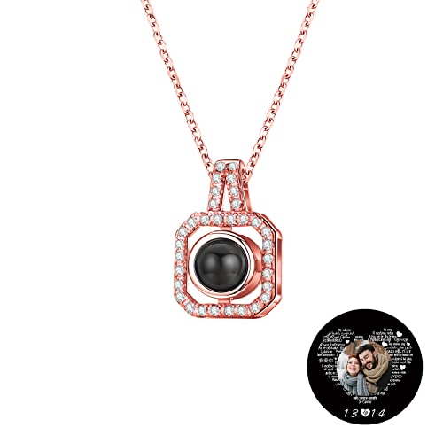 TAISGONGBY Personalisierte Fotoprojektionskette mit 100 „Ich liebe dich“ Sprachen – kette mit bild – Personalisiertes Schmuckgeschenk für Freundin, beste Freundin, Ehefrau oder Mutter von TAISGONGBY