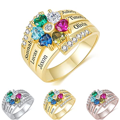 TAISGONGBY Personalisierter Blumenring aus 925er Sterlingsilber für Frauen, wunderschöner Geburtssteinring, erhältlich von Januar bis Dezember, wird mit Geschenkbox geliefert von TAISGONGBY