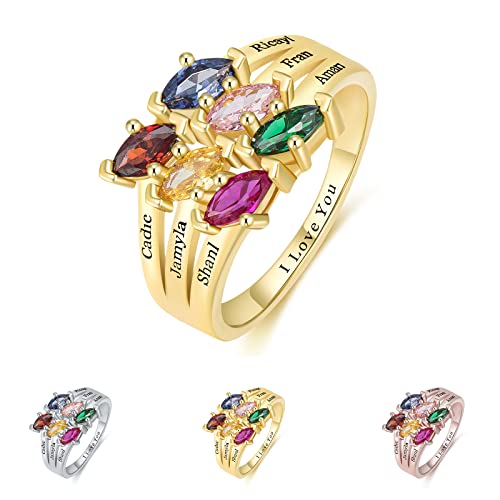 TAISGONGBY Ring aus Sterlingsilber mit 6 Geburtssteinen, 6 Namen eingraviert, Ewigkeitsring für Damen zur Hochzeit, Verlobung TAISGONGBY Ring aus Sterlingsilber mit 6 Geburtssteinen, 6 Namen eingraviert, Ewigkeitsring für Damen zur Hochzeit, Verlobung von TAISGONGBY