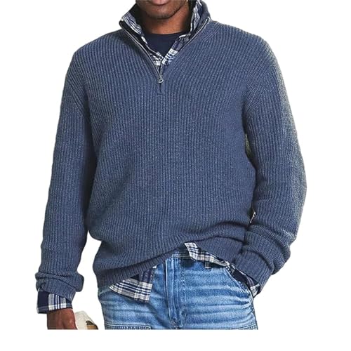 TAITUS Herren-Kaschmir-Business-Casual-Reißverschlusspullover, Viertelreißverschluss-Herrenpullover, gestrickter Herren-Basic-Rundhalspullover (Blue,4XL) von TAITUS