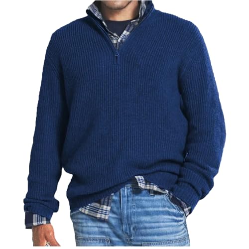 TAITUS Herren-Kaschmir-Business-Casual-Reißverschlusspullover, Viertelreißverschluss-Herrenpullover, gestrickter Herren-Basic-Rundhalspullover (Dark Blue,Medium) von TAITUS