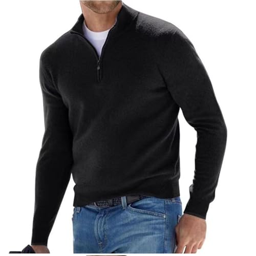 TAITUS Herren Quarter Zip Pullover Pullover Pullover Lässig Weicher Strick Stehkragen Basic Pullover Polo Sweatshirt (Black,XXX-Large) von TAITUS