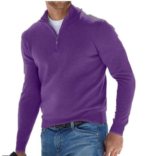 TAITUS Herren Quarter Zip Pullover Pullover Pullover Lässig Weicher Strick Stehkragen Basic Pullover Polo Sweatshirt (Dark Purple,Large) von TAITUS