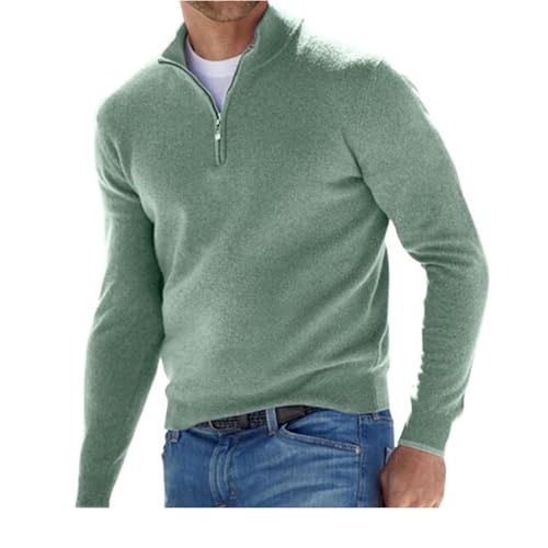 TAITUS Herren Quarter Zip Pullover Pullover Pullover Lässig Weicher Strick Stehkragen Basic Pullover Polo Sweatshirt (Green,Large) von TAITUS