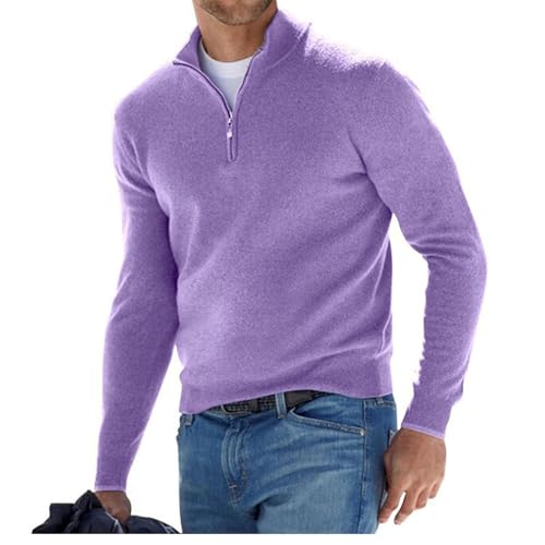 TAITUS Herren Quarter Zip Pullover Pullover Pullover Lässig Weicher Strick Stehkragen Basic Pullover Polo Sweatshirt (Purple,Medium) von TAITUS