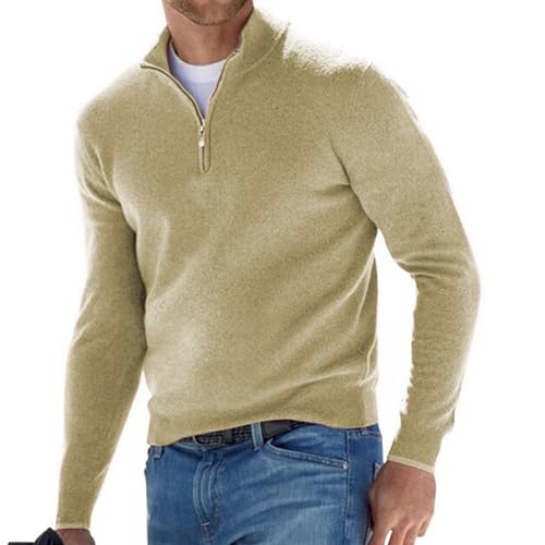 TAITUS Herren Quarter Zip Pullover Pullover Pullover Lässig Weicher Strick Stehkragen Basic Pullover Polo Sweatshirt (apricot,Medium) von TAITUS
