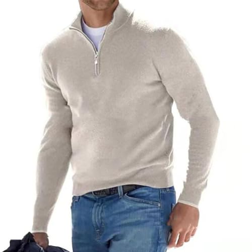 TAITUS Herren Quarter Zip Pullover Pullover Pullover Lässig Weicher Strick Stehkragen Basic Pullover Polo Sweatshirt (beige,Medium) von TAITUS