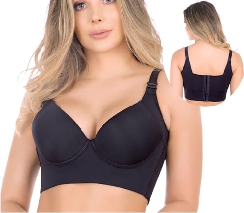 TAIYANYU Damen BH mit tiefem Körbchen, versteckt Rücken, Fettes Shapewear glättet Rücken und Achseln, volle Rückenabdeckung, Push-up-Sport-BH (2XL, Schwarz) von TAIYANYU