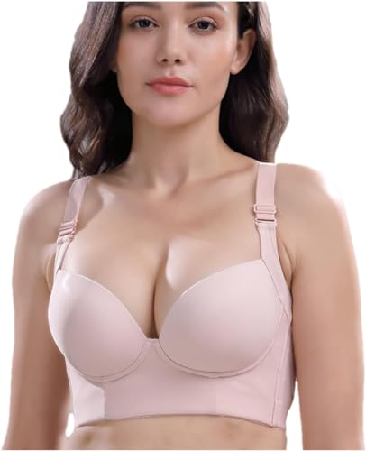 TAIYANYU BH mit tiefen Körbchen verbirgt Rückenfett Shapewear glättet Rücken und Achselhöhlen Vollständige Rückenbedeckung Push-Up-Sport-BH für Damen (3XL, Hellrosa) von TAIYANYU