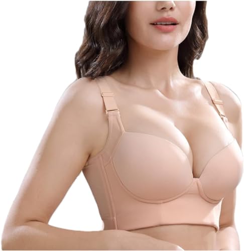 TAIYANYU BH mit tiefen Körbchen verbirgt Rückenfett Shapewear glättet Rücken und Achselhöhlen volle Rückenbedeckung Push-Up-Sport-BH für Damen (S, Hautfarbe) von TAIYANYU