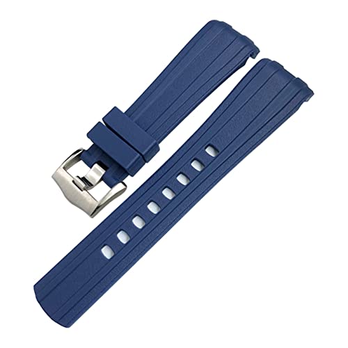 TAIYUESHAN 19mm 20mm Gummi -Uhrband 21 mm 22 mm Fit für Omega Moon Watch Speedmaster AT150 Seamaster 300 gebogenes Endgummi (Farbe: Gummiblau Silber, Größe: 20 mm) von TAIYUESHAN